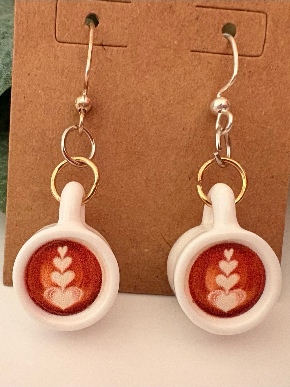 Handmade White Latte Art Cup Dangle Earrings - Coffee Lover Jewelry